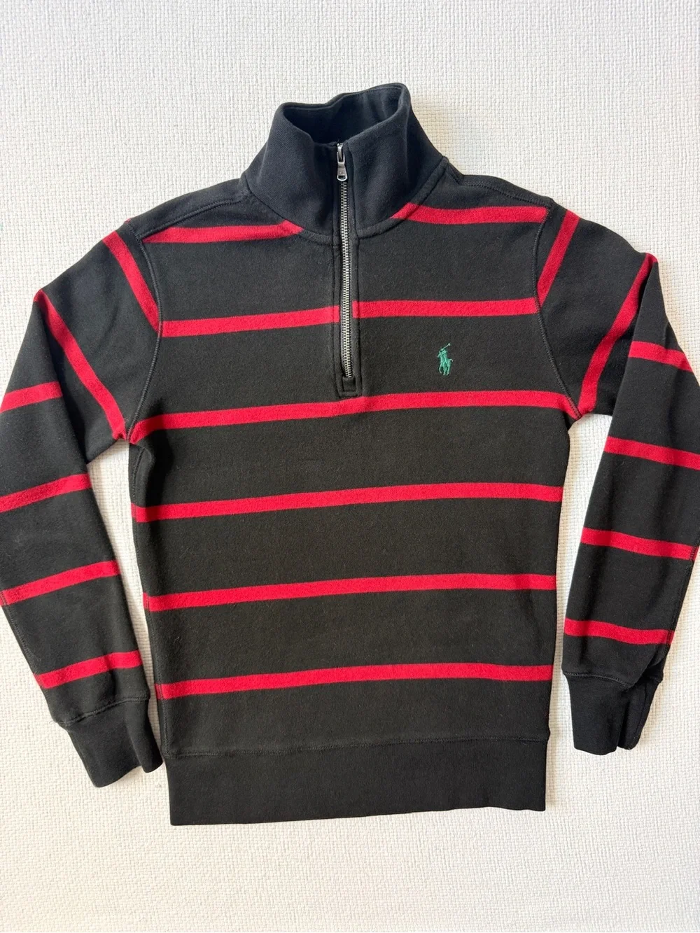 Polo by Ralph Lauren Black Half-Zip Sweater with Red Stripes